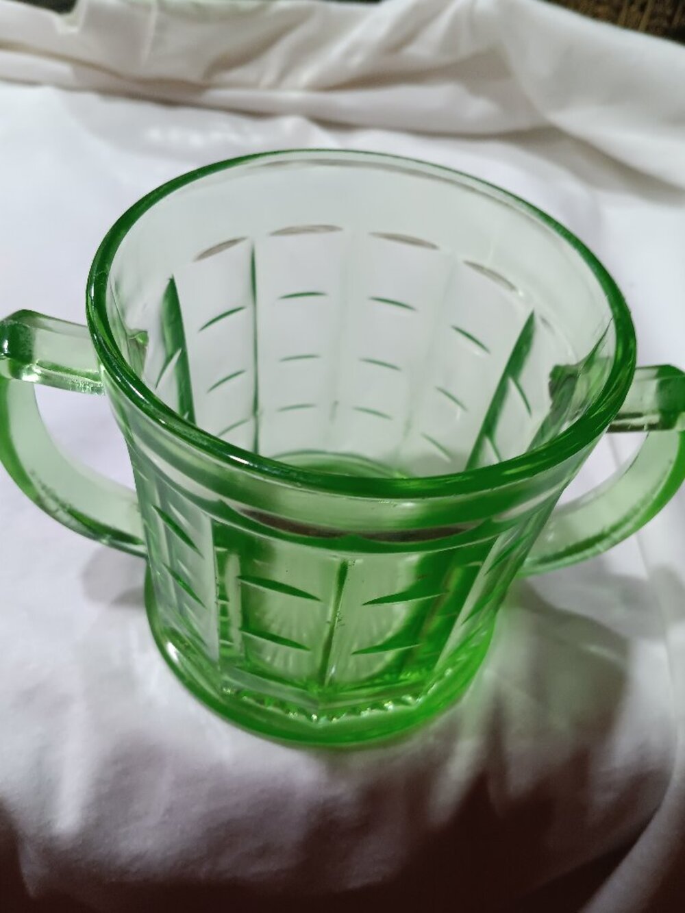 GREEN depression glass Spooner, Sugar, etc...